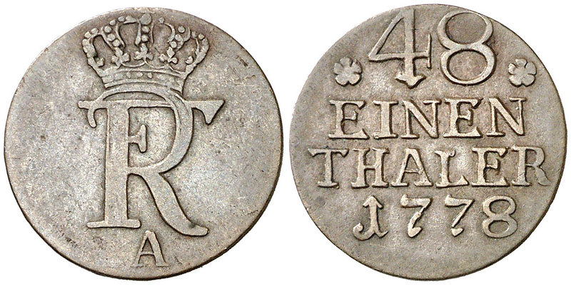 1778. Alemania. Prusia. Federico II. A (Berlín). 1/48 de taler (1/2 groschen). (...