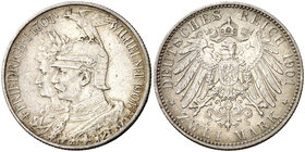1901. Alemania Prusia. Guillermo II. 2 marcos. (Kr. 525). 11,08 g. AG. 200 años Reino de Prusia, Rayitas. MBC+.