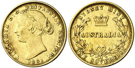 1861. Australia. Victoria. Sydney. 1 libra. (Fr. 10) (Kr. 4). 7,90 g. AU. Golpecitos. Escasa. MBC-.