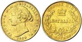 1864. Australia. Victoria. Sydney. 1 libra. (Fr. 10) (Kr. 4). 7,93 g. AU. Sirvió como joya. Escasa. MBC-.