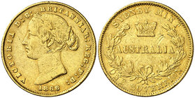 1866. Australia. Victoria. Sydney. 1 libra. (Fr. 10) (Kr. 4). 7,91 g. AU. Sirvió como joya. Escasa. MBC-.