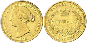 1870. Australia. Victoria. Sydney. 1 libra. (Fr. 10) (Kr. 4). 7,93 g. AU. Sirvió como joya. Escasa. MBC-/MBC.