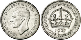 1937. Australia. Jorge VI. 1 corona. (Kr. 34). 28,24 g. AG. Golpecitos. EBC.