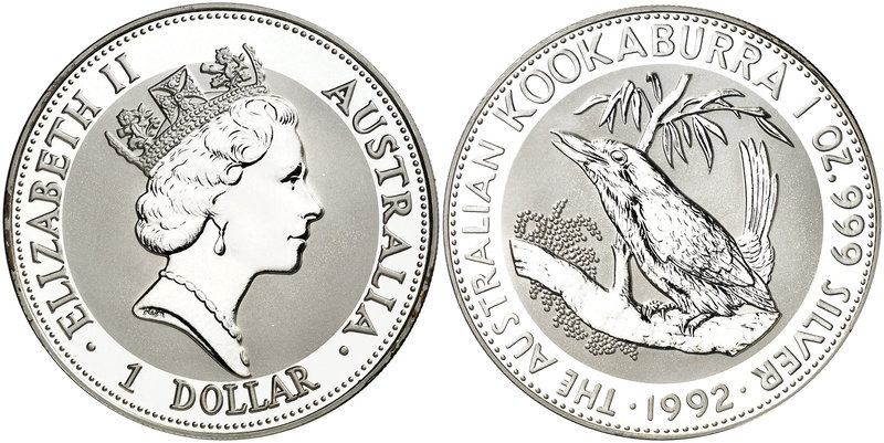 1992. Australia. Isabel II. 1 dólar. (Kr. 164). 31,76 g. AG. S/C.