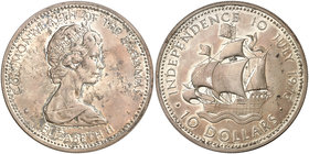 1973. Bahamas. Isabel II. FM (Franklin Mint). 10 dólares. (Kr. 42). 49,82 g. AG. Independencia. Manchitas. (S/C-).