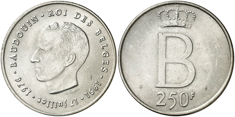 1976. Bélgica. Balduino I. 250 francos. (Kr. 157.1). 24,85 g. AG. S/C-.
