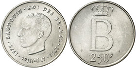 1976. Bélgica. Balduino I. 250 francos. (Kr. 157.1). 24,85 g. AG. S/C-.