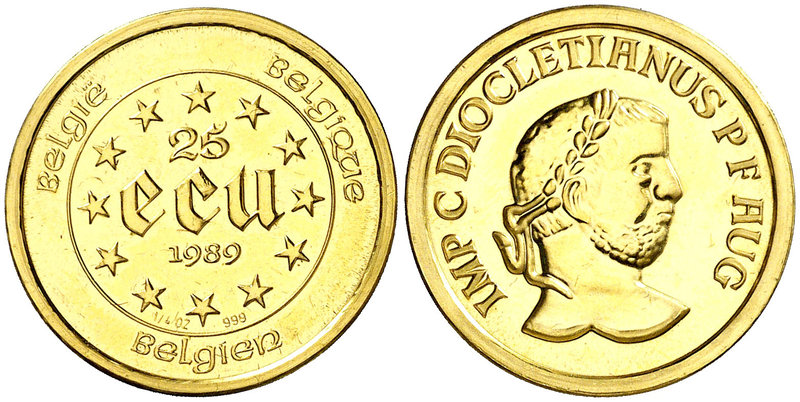 1989. Bélgica. Balduino I. 25 ecu. (Fr. 430) (Kr.173). 7,78 g. AU. Diocleciano. ...