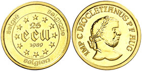 1989. Bélgica. Balduino I. 25 ecu. (Fr. 430) (Kr.173). 7,78 g. AU. Diocleciano. S/C.