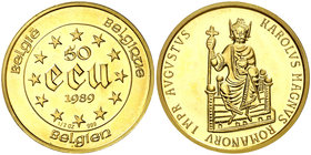 1989. Bélgica. Balduino I. 50 ecu. (Fr. 429) (Kr.174). 15,61 g. AU. Carlomagno. S/C.