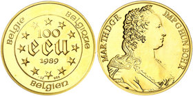 1989. Bélgica. Balduino I. 100 ecu. (Fr. 428) (Kr.175). 31,18 g. AU. Maria Teresa. S/C.