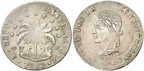 1863. Bolivia. Potosí. FP. 8 soles. (Kr. 138.6). 20,09 g. AG. MBC.