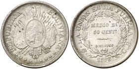 1898. Bolivia. Potosí. CB. 50 centavos (1/2 boliviano). (Kr. 161.5). 11,54 g. AG. EBC/EBC+.