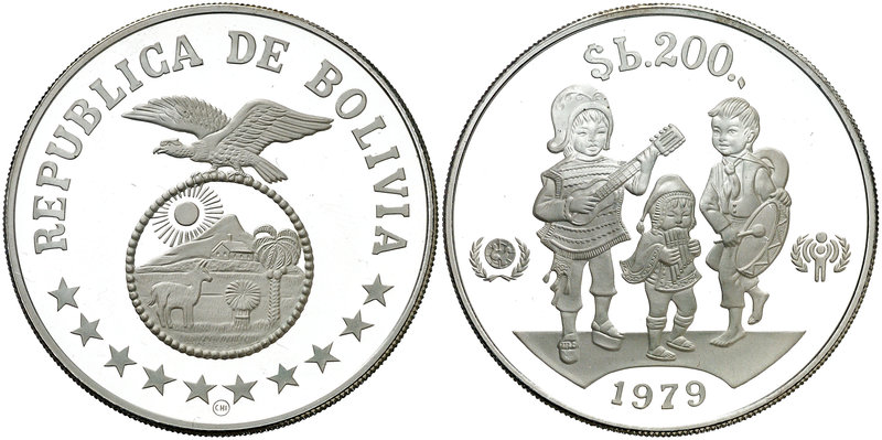 1979. Bolivia. 200 pesos. (Kr. 198). 23,14 g. AG. Año Internacional del Niño. Pr...