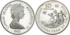 1982. Islas Caimán. Isabel II. 10 dólares. (Kr. 72). 27,91 g. AG. Año Internacional del Niño. Proof.