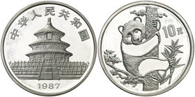 1987. China. 10 yuan. (Kr. 167). 33,84 g. AG. Panda. Escasa. Proof.
