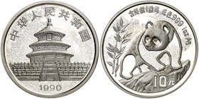 1990. China. 10 yuan. (Kr. 276). 31,22 g. AG. Panda. Escasa. Proof.