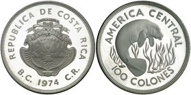 1974. Costa Rica. 100 colones. (Kr. 201a). 35,25 g. AG. Conservación de la Naturaleza. Proof.