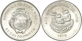1979. Costa Rica. 100 colones. (Kr. 206). 34,74 g. AG. Año Internacional del Niño. S/C.