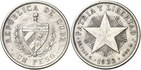 1932. Cuba. 1 peso. (Kr. 15.2). 26,72 g. AG. MBC+.