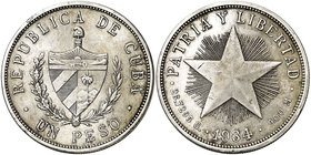 1934. Cuba. 1 peso. (Kr. 15.2). 26,68 g. AG. Golpecitos. MBC.