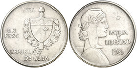1934. Cuba. 1 peso. (Kr. 22). 26,60 g. AG. Golpecitos. MBC.