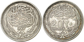 AH 1335/1917. Egipto. Hussein Kamil. 20 piastras. (Kr. 321). 27,71 g. AG. MBC.