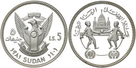AH 1401/1981. Sudán. 5 libras. (Kr. 87). 19,37 g. AG. Año Internacional del Niño. Proof.
