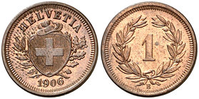 1906. Suiza. B (Berna). 1 rappen. (Kr. 3.2). 1,51 g. CU. Brillo original. EBC+.