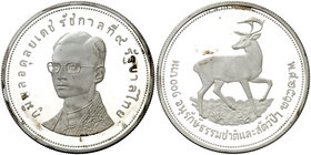 (1974). Tailandia. Rama IX. 100 baht. (Kr. 103a). 35,51 g. AG. Manchitas. Escasa. (Proof).