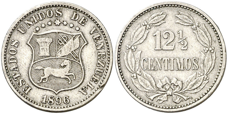 1896. Venezuela. 12 1/2 céntimos. (Kr. 28). 5 g. CU-NI. Golpecito en borde. MBC+...