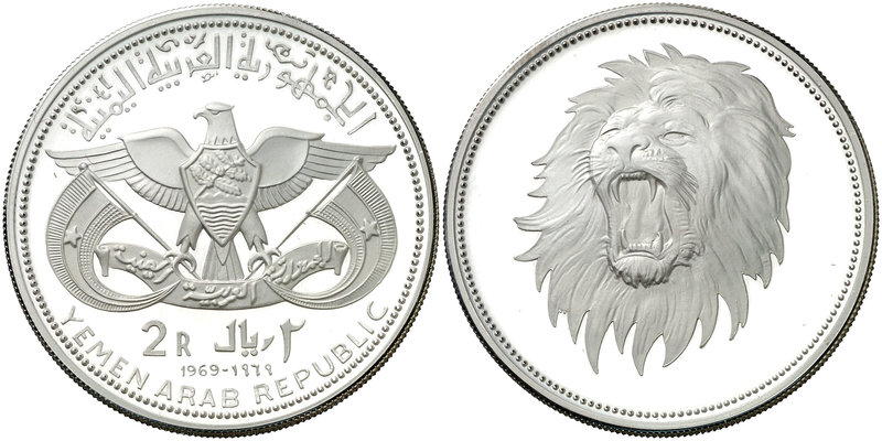 1969. Yemen. 2 riyals. (Kr. 4). 25,09 g. AG. Proof.