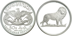 1969. Yemen. 50 riyals. (Kr. 11). 49,73 g. AG. Escasa. Proof.