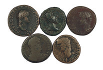Lote de 4 ases del Alto Imperio y 1 AE23 de Juliano II. A examinar. BC/MBC-.