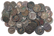 Lote de 58 monedas romanas, la mayoría del Alto Imperio y 5 íberas, incluyen 2 denarios de Trajano y 2 antoninianos. Total 67 piezas. A examinar. MC/M...