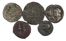 Lote de 5 bronces de los Artúquidas de Mardin. A examinar. BC+/MBC.