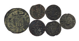 Lote de 6 monedas de cobre de Felipe III y Guerra dels Segadors. MBC-/MBC.