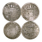 1717 a 1759. Madrid, Segovia y Sevilla. 2 reales. Lote de 4 monedas. A examinar. BC/BC+.