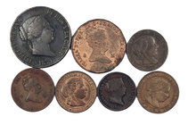 Lote de 7 cobres de Isabel II. A examinar. BC/MBC+.