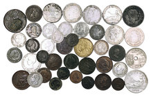 Lote de 42 monedas españolas de cobre y plata, la mayoría del Centenario de la Peseta. A examinar. BC/MBC+.