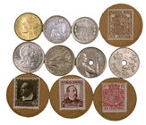Lote de 7 monedas y 4 cartones de la Guerra Civil. A examinar. MBC/EBC-.