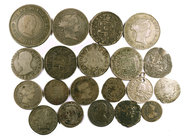 Lote de 20 monedas españolas en plata de diferentes épocas. A examinar. RC/BC+.
