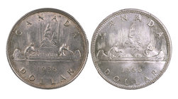 1936 y 1966. Canadá. 1 dólar. Lote de 2 monedas en plata. EBC/EBC+.