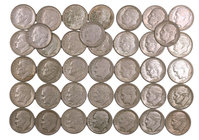1946 a 1964. Estados Unidos. Lote de 38 monedas en plata de 1 dime, tipo "Roosevelt". A examinar. BC/MBC+.