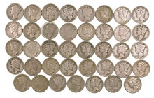 1916 a 1945. Estados Unidos. Lote de 39 monedas en plata de 1 dime, tipo "Mercury". BC/MBC.