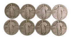 1923 a 1930. Estados Unidos. Lote de 8 monedas en plata de 1/4 de dólar, tipo "Liberty". BC/MBC-.