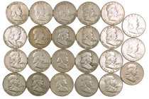 1948 a 1963. Estados Unidos. Lote de 23 monedas en plata de 1/2 dólar, tipo "Franklin". A examinar. BC/MBC+.