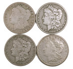 1897 a 1921. Estados Unidos. Filadelfia, Nueva Orleans y San Francisco. Lote de 4 monedas en plata de 1 dólar, tipo "Morgan". A examinar. BC+/MBC-.