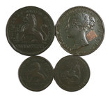 1810 a 1842. Gibraltar. 1 (dos) y 2 cuartos (dos). Lote de 4 monedas. A examinar. BC/MBC-.