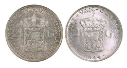 1931 y 1944. Países Bajos. Guillermina. 2 1/2 gulden. Lote de 2 monedas en plata. EBC+/S/C-.